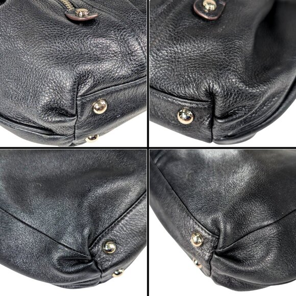 B.Makowsky Black Leather Large Slouchy Hobo Shoulder Bag Silver Chunky Hardware - Picture 6 of 11